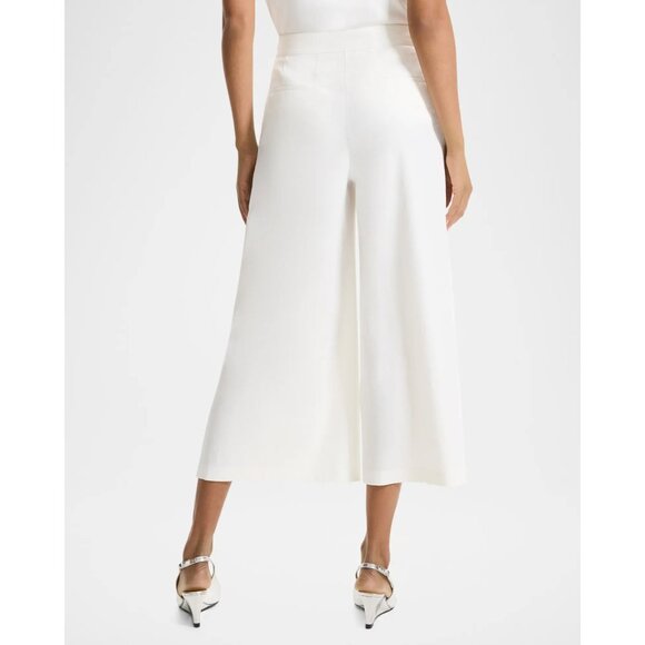 Theory Women's Wide Leg Clean Terena Linen Pants Cropped Hem White SZ 4 NEW $275 - Picture 2 of 3
